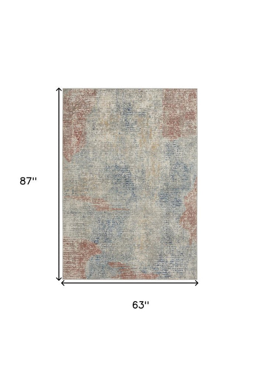 5' X 7' Ivory Abstract Power Loom Distressed Non Skid Area Rug