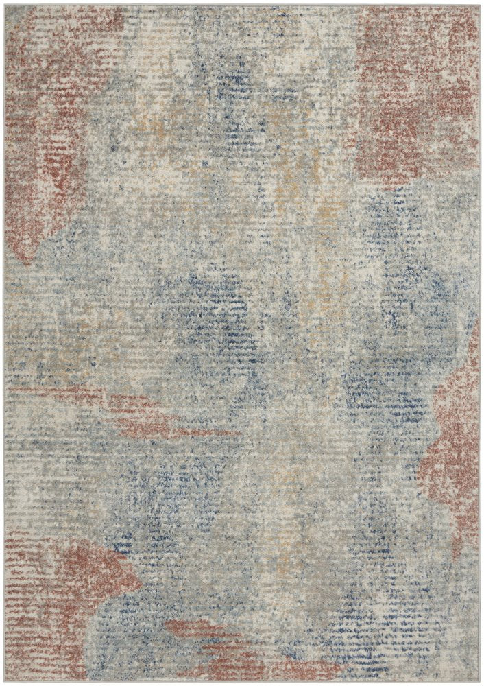 5' X 7' Ivory Abstract Power Loom Distressed Non Skid Area Rug