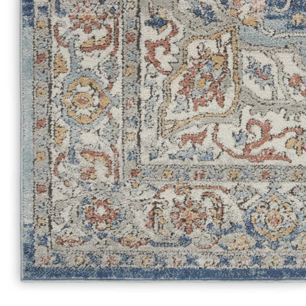 4' X 6' Ivory And Blue Oriental Power Loom Non Skid Area Rug
