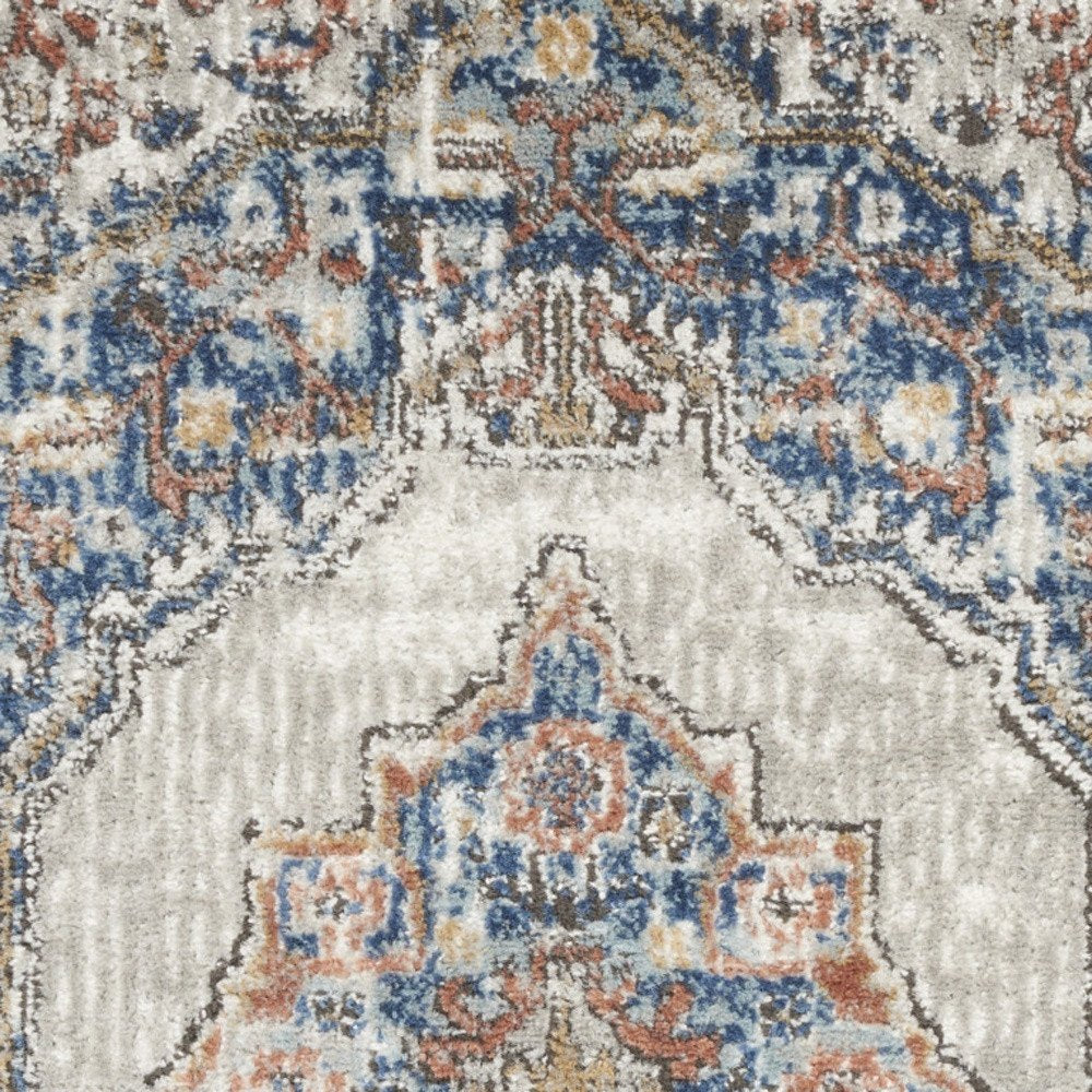 2' X 4' Blue And Grey Oriental Power Loom Non Skid Area Rug