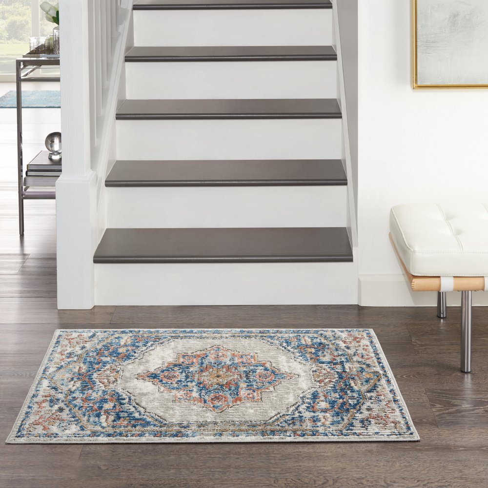 2' X 4' Blue And Grey Oriental Power Loom Non Skid Area Rug