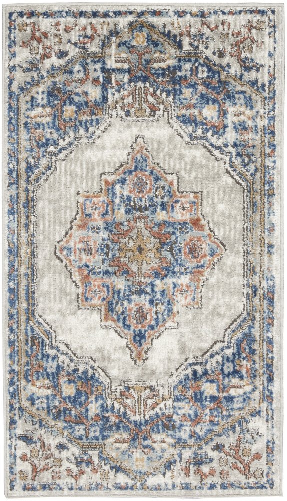 2' X 4' Blue And Grey Oriental Power Loom Non Skid Area Rug