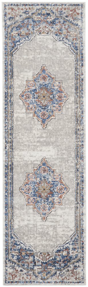 2' X 8' Blue And Grey Oriental Power Loom Non Skid Runner Rug