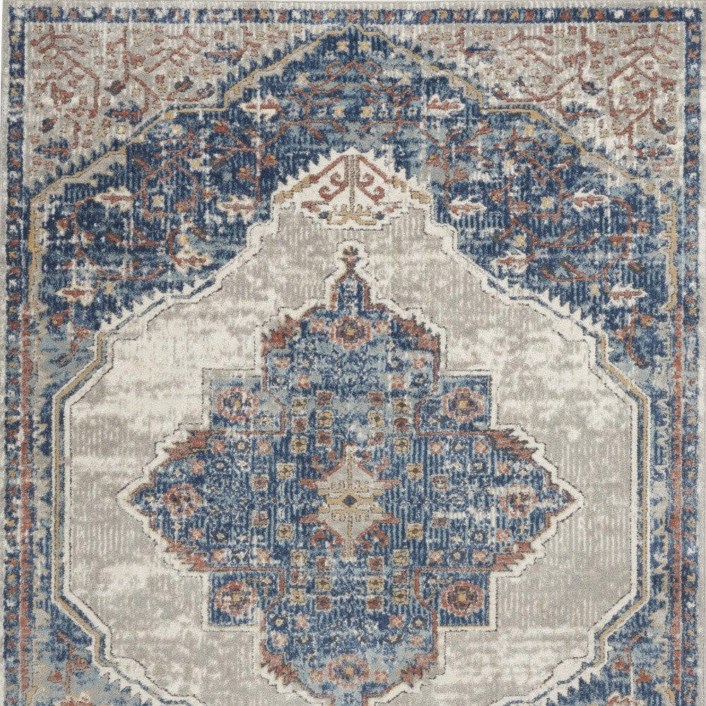 4' X 6' Blue And Grey Oriental Power Loom Non Skid Area Rug