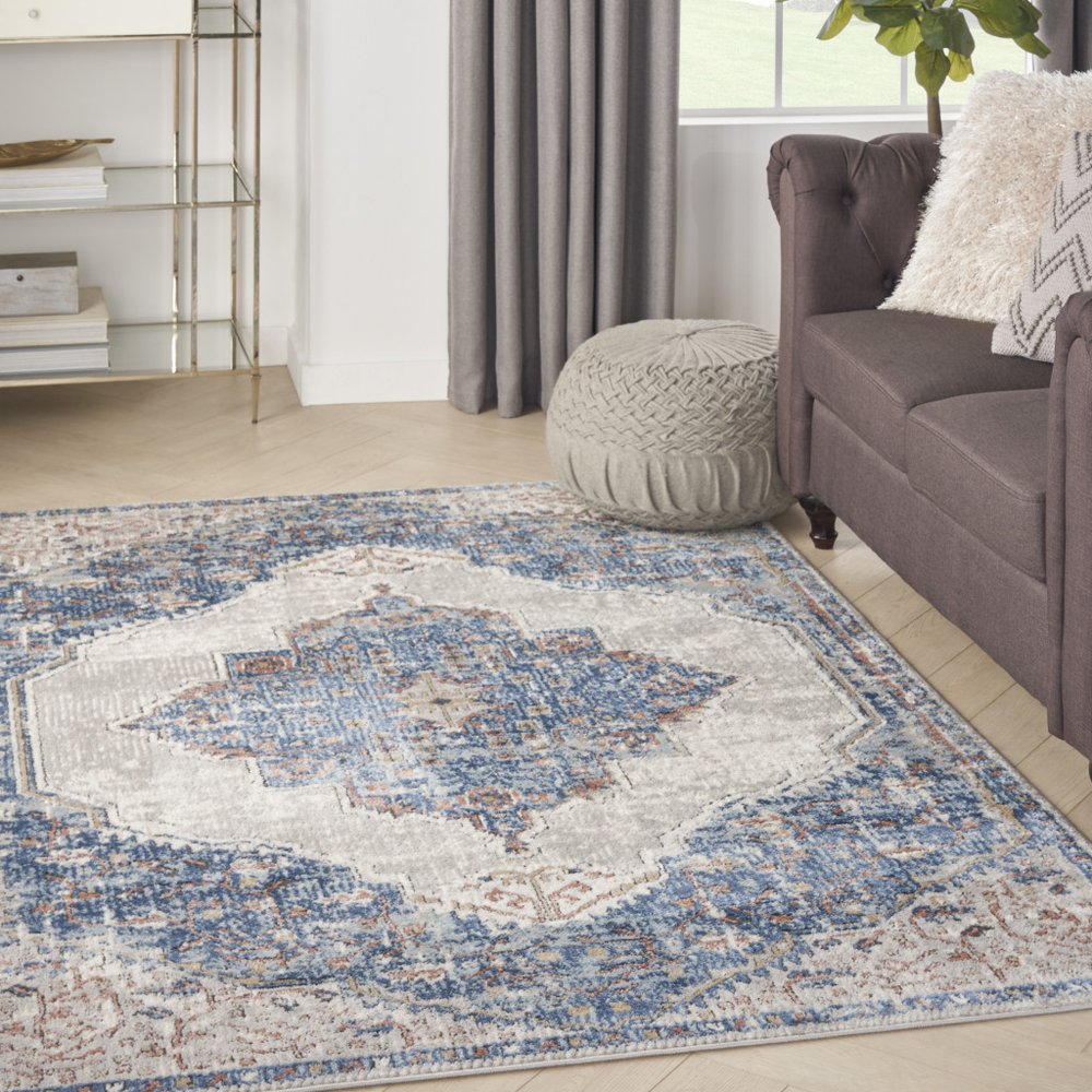 4' X 6' Blue And Grey Oriental Power Loom Non Skid Area Rug