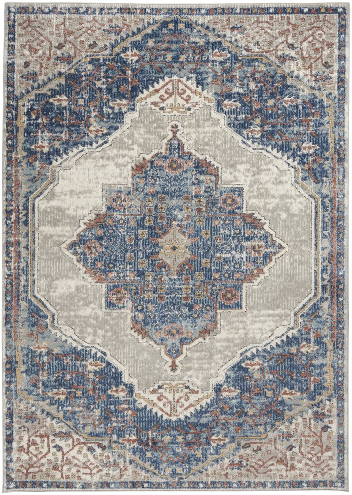 4' X 6' Blue And Grey Oriental Power Loom Non Skid Area Rug