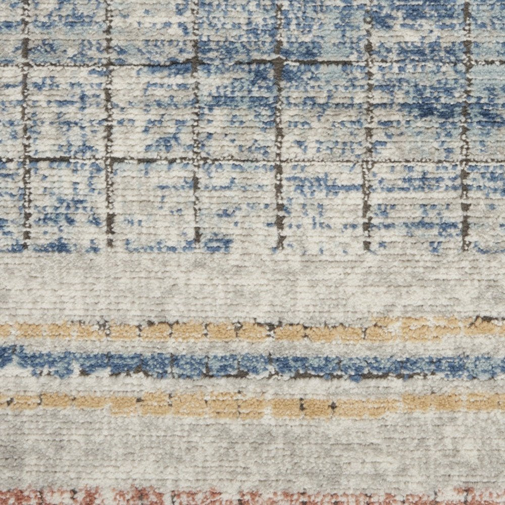 2' X 4' Blue Abstract Power Loom Distressed Non Skid Area Rug