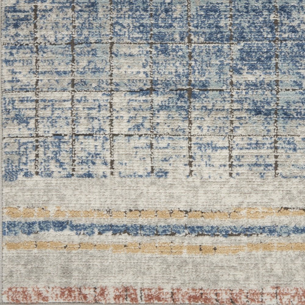 2' X 4' Blue Abstract Power Loom Distressed Non Skid Area Rug