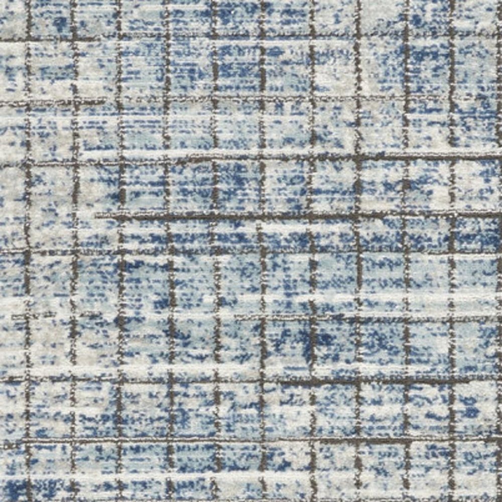 2' X 8' Blue Abstract Power Loom Distressed Non Skid Runner Rug