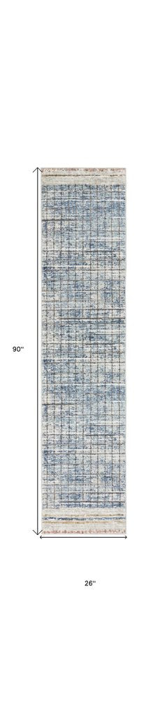 2' X 8' Blue Abstract Power Loom Distressed Non Skid Runner Rug