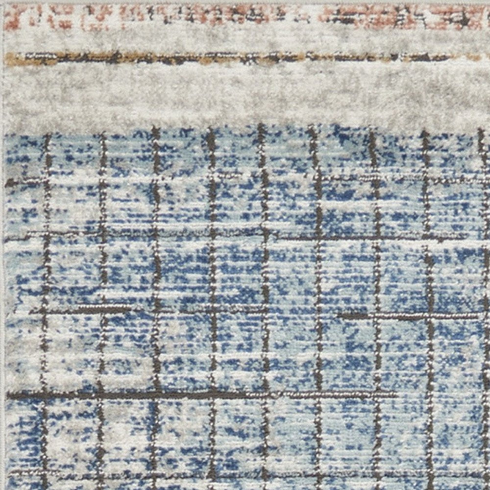 2' X 8' Blue Abstract Power Loom Distressed Non Skid Runner Rug