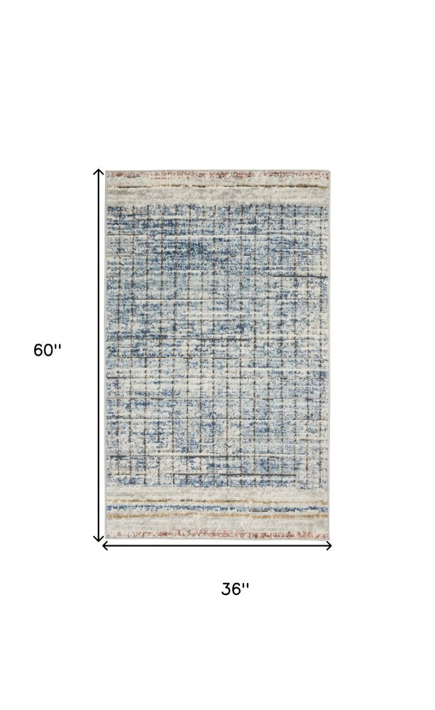 3' X 5' Blue Abstract Power Loom Distressed Non Skid Area Rug