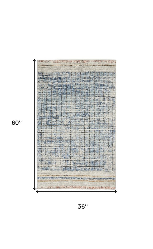 3' X 5' Blue Abstract Power Loom Distressed Non Skid Area Rug