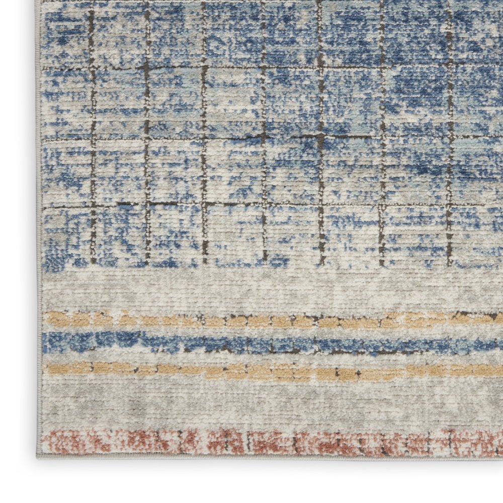 3' X 5' Blue Abstract Power Loom Distressed Non Skid Area Rug