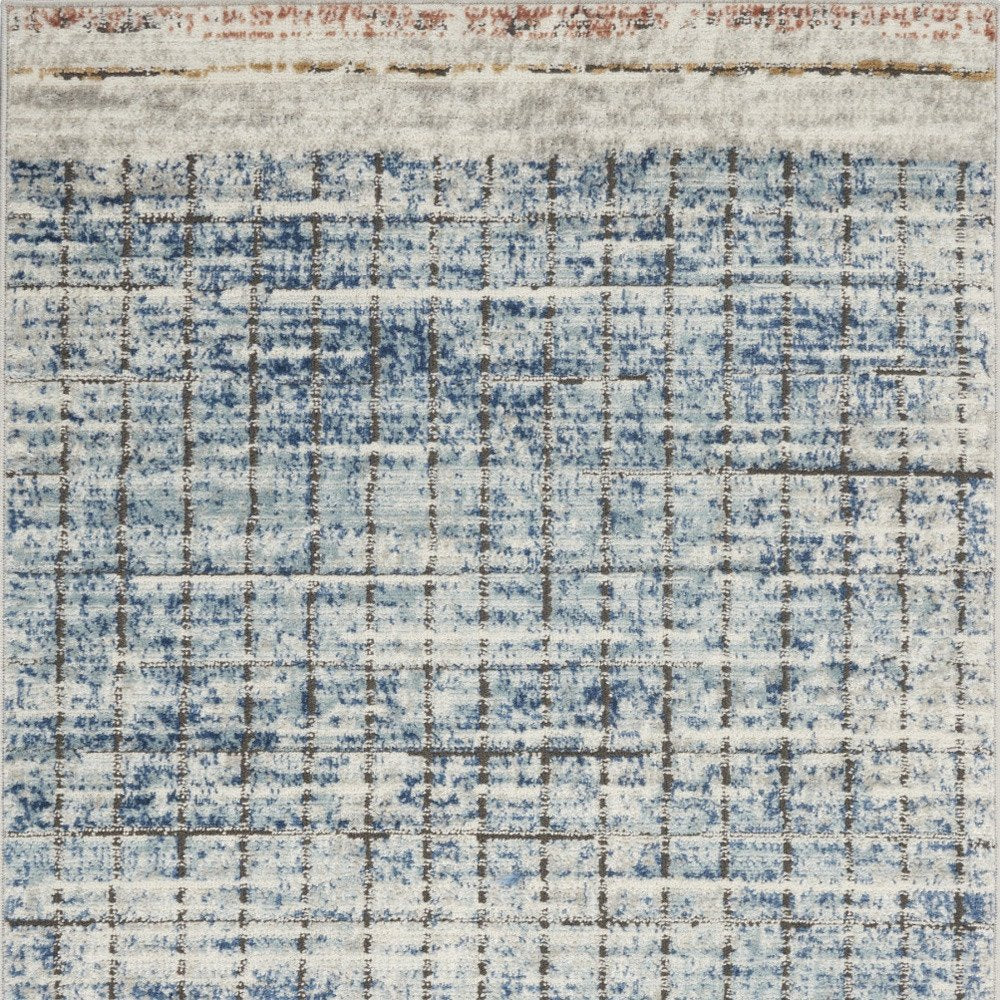 3' X 5' Blue Abstract Power Loom Distressed Non Skid Area Rug