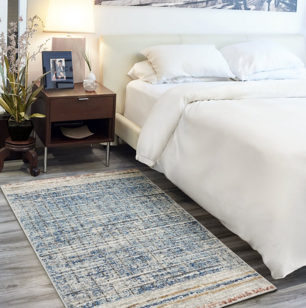 3' X 5' Blue Abstract Power Loom Distressed Non Skid Area Rug