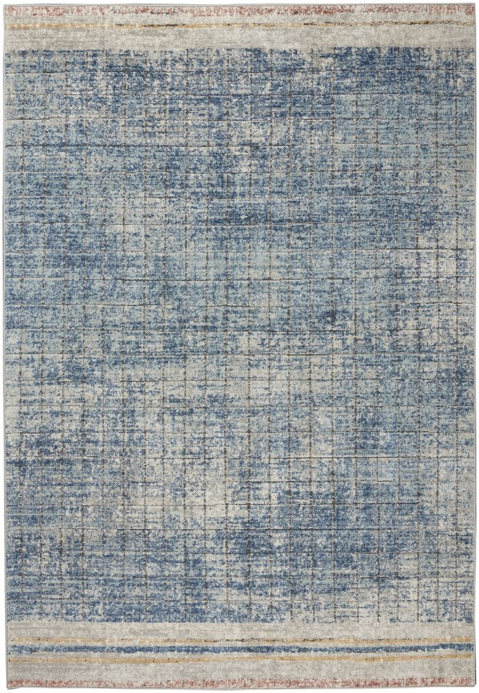 4' X 6' Blue Abstract Power Loom Distressed Non Skid Area Rug