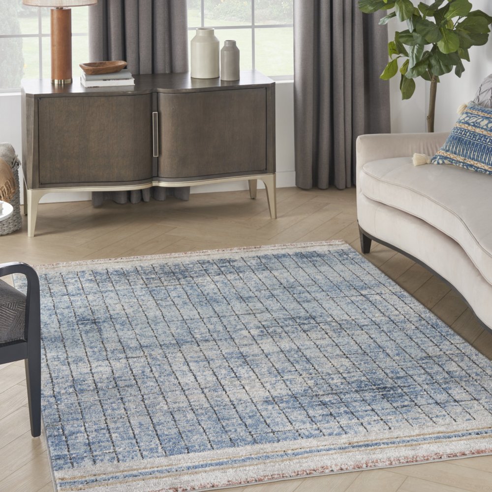 4' X 6' Blue Abstract Power Loom Distressed Non Skid Area Rug