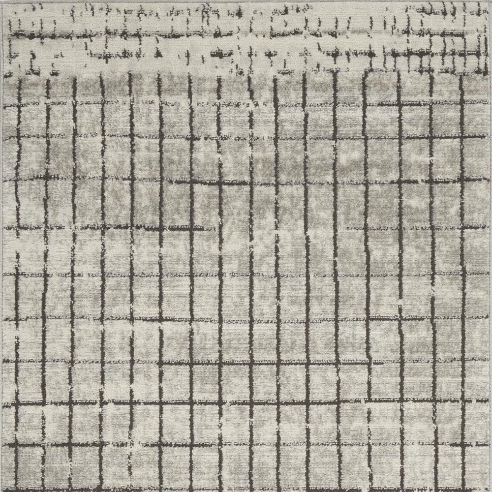 3' X 5' Ivory And Grey Abstract Power Loom Distressed Non Skid Area Rug