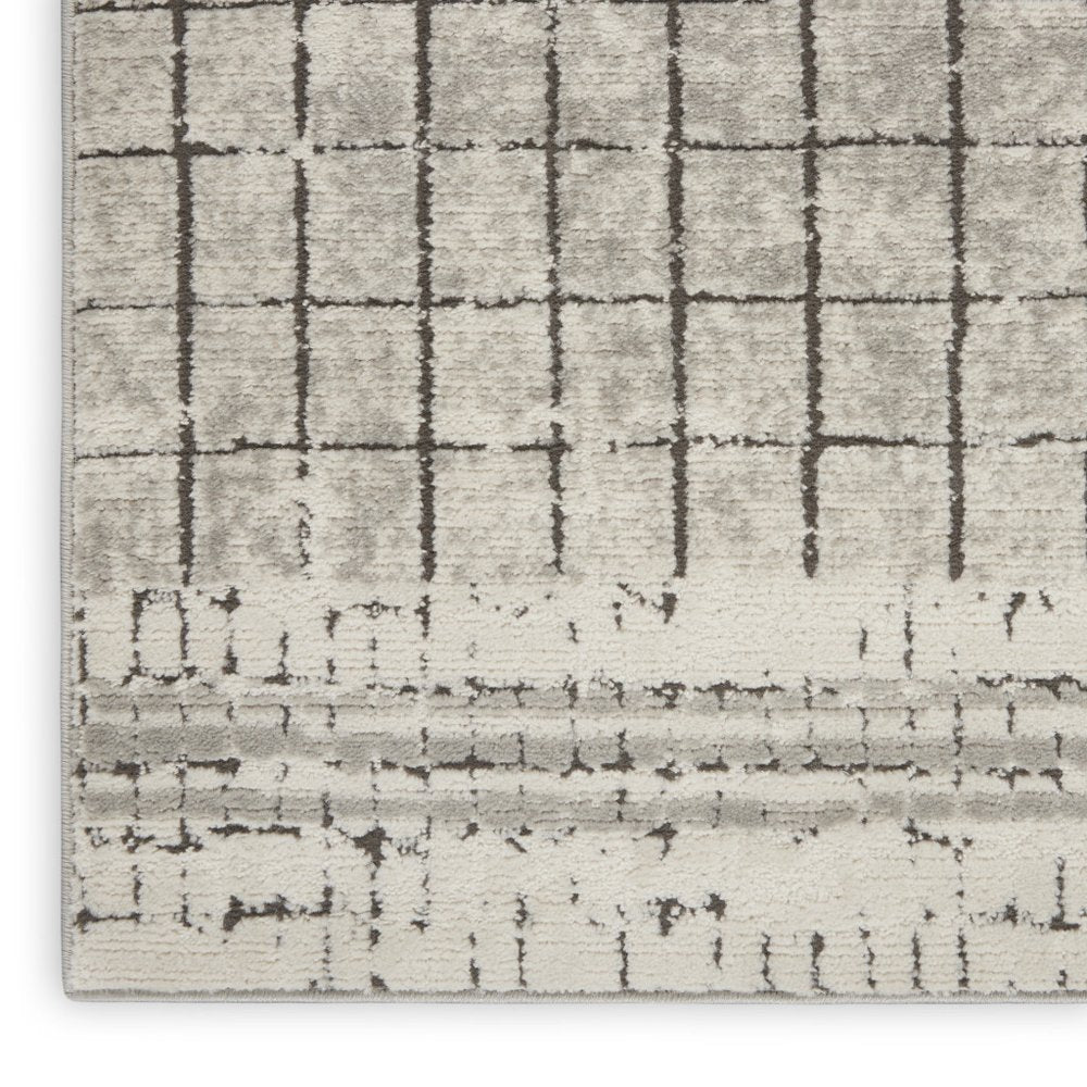 3' X 5' Ivory And Grey Abstract Power Loom Distressed Non Skid Area Rug