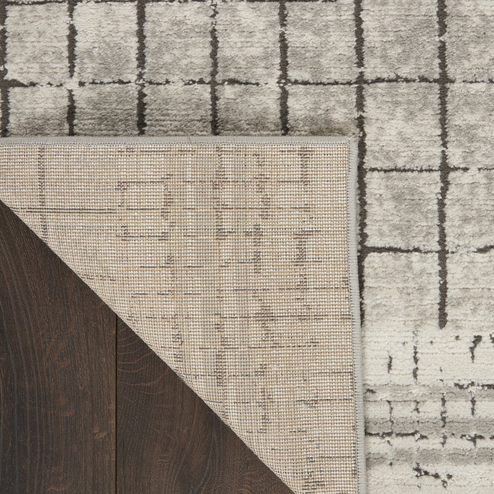 4' X 6' Ivory And Grey Abstract Power Loom Distressed Non Skid Area Rug