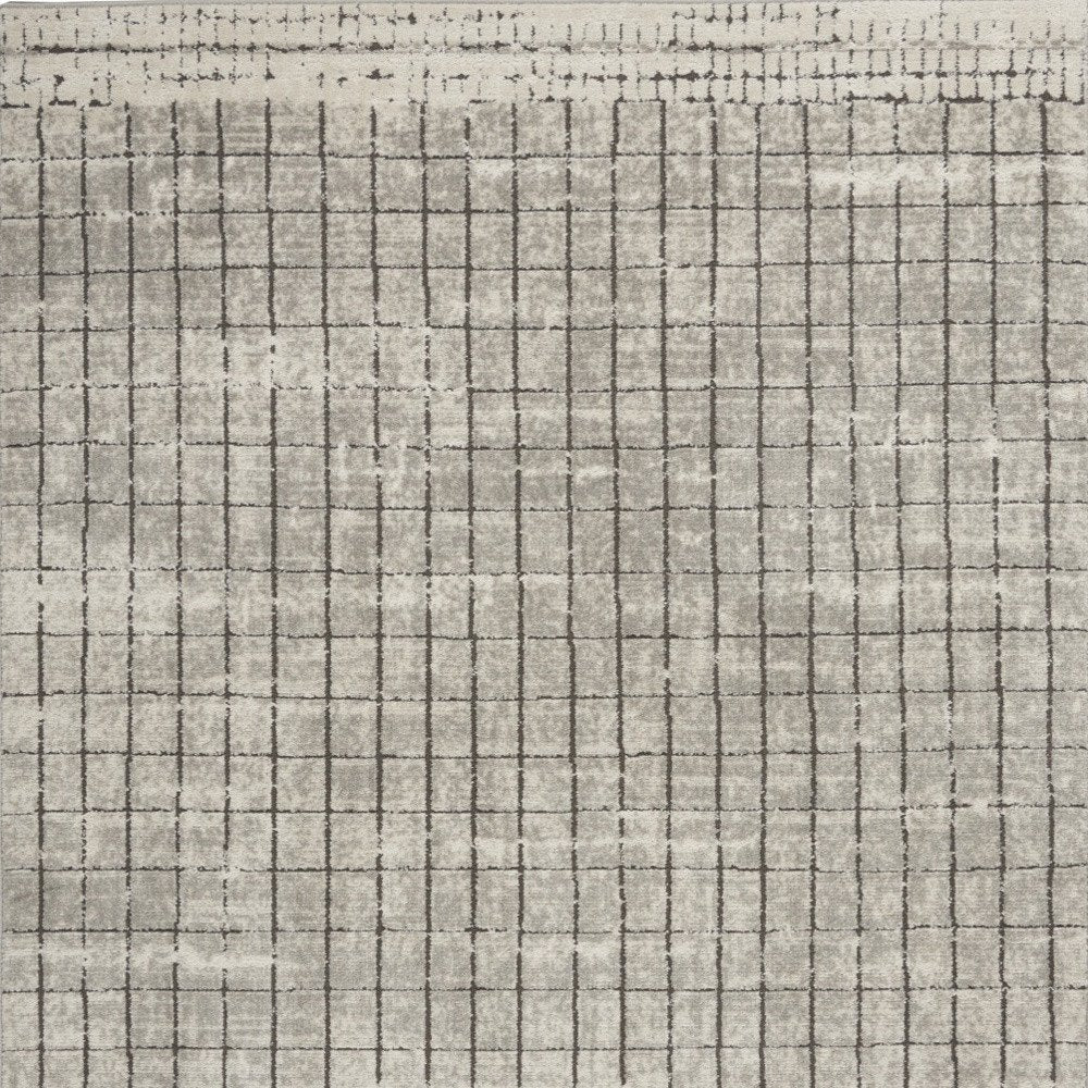 4' X 6' Ivory And Grey Abstract Power Loom Distressed Non Skid Area Rug