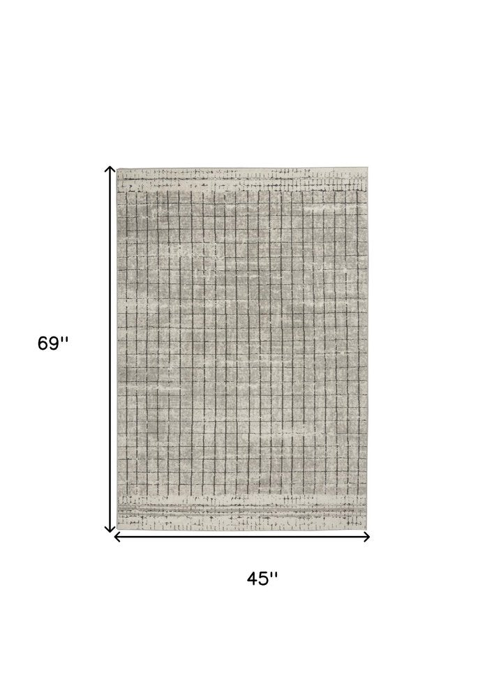 4' X 6' Ivory And Grey Abstract Power Loom Distressed Non Skid Area Rug