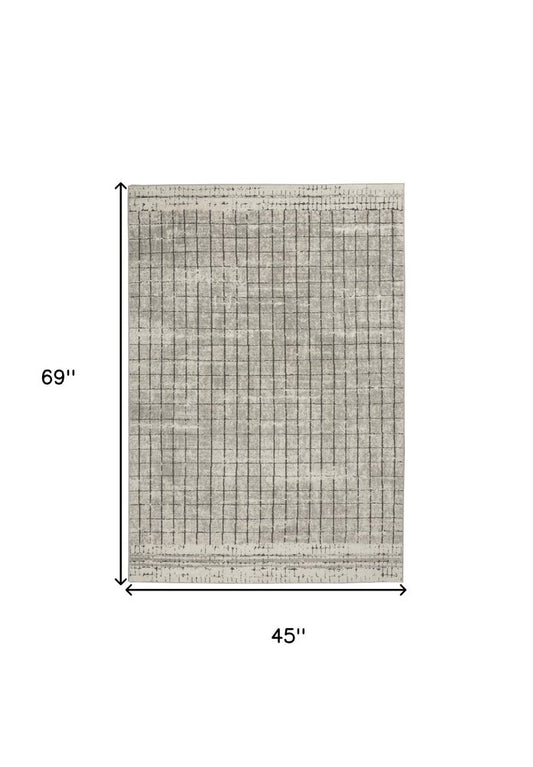 4' X 6' Ivory And Grey Abstract Power Loom Distressed Non Skid Area Rug
