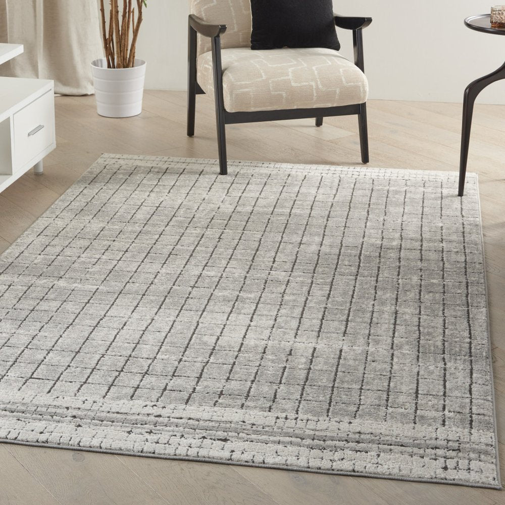 4' X 6' Ivory And Grey Abstract Power Loom Distressed Non Skid Area Rug