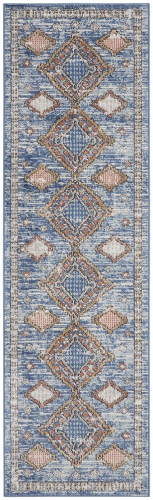 2' X 8' Blue Southwestern Power Loom Non Skid Runner Rug