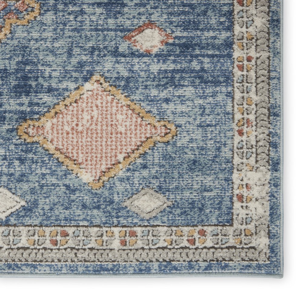3' X 5' Blue Southwestern Power Loom Non Skid Area Rug