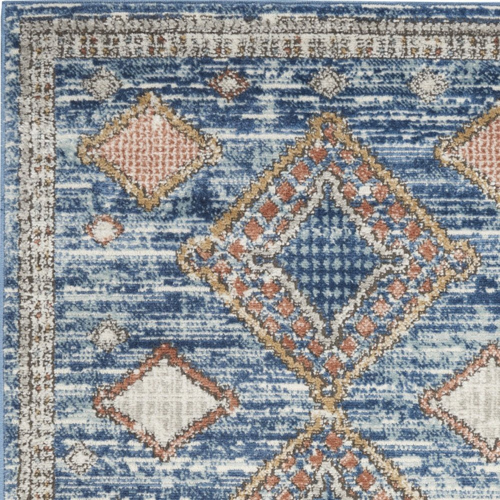 3' X 5' Blue Southwestern Power Loom Non Skid Area Rug