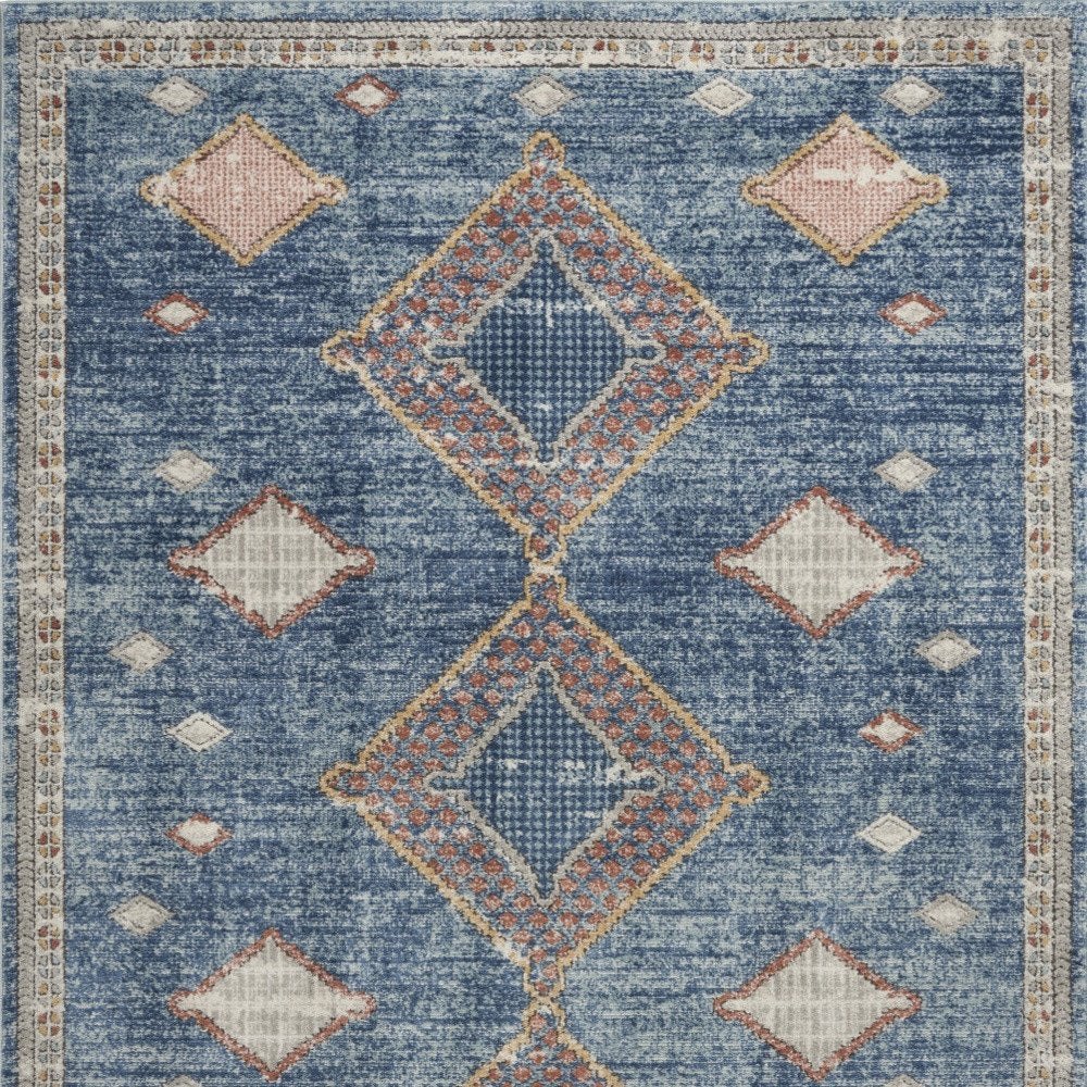 4' X 6' Blue Southwestern Power Loom Non Skid Area Rug