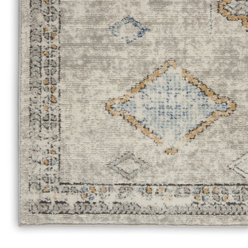 3' X 5' Ivory Grey And Blue Southwestern Power Loom Non Skid Area Rug