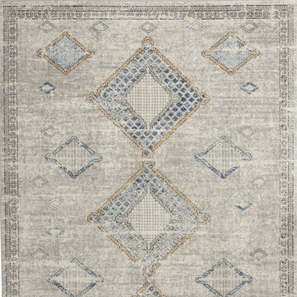 4' X 6' Ivory Grey And Blue Southwestern Power Loom Non Skid Area Rug