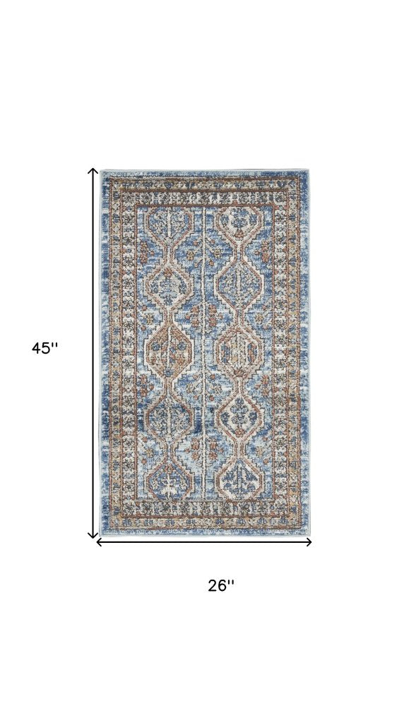 2' X 4' Blue Southwestern Power Loom Non Skid Area Rug
