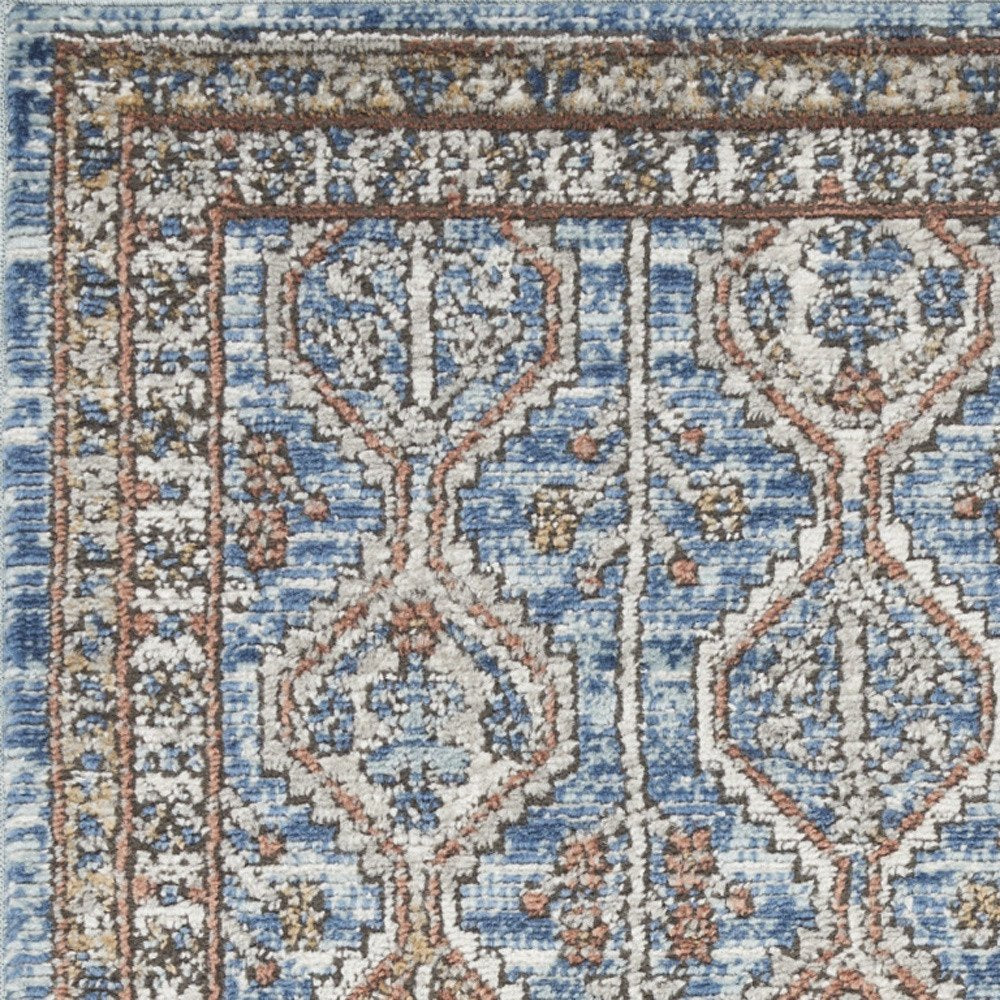 2' X 4' Blue Southwestern Power Loom Non Skid Area Rug
