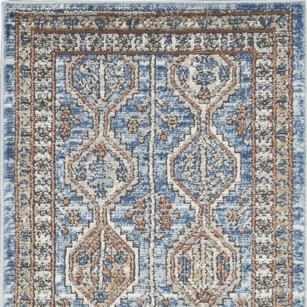 2' X 4' Blue Southwestern Power Loom Non Skid Area Rug