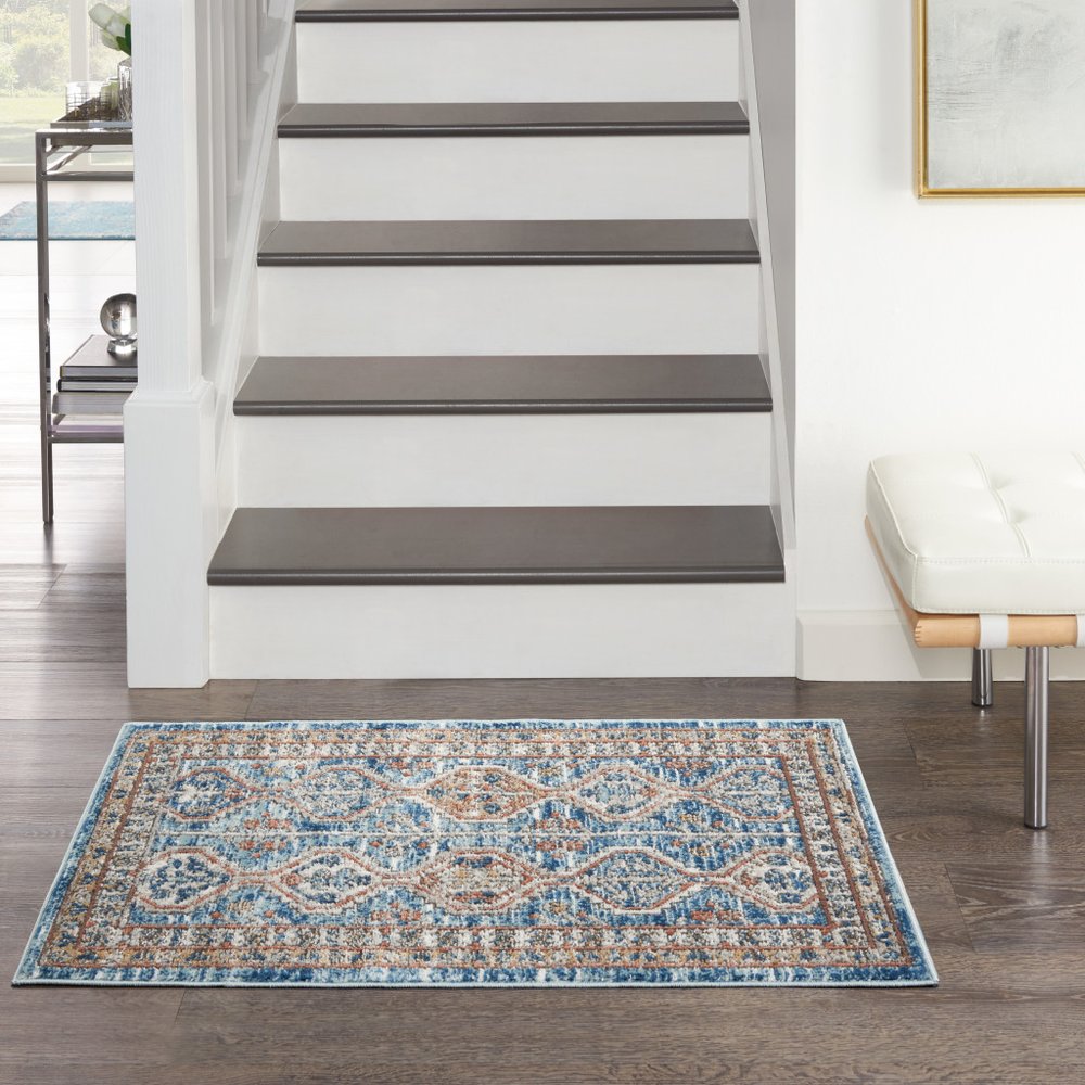 2' X 4' Blue Southwestern Power Loom Non Skid Area Rug