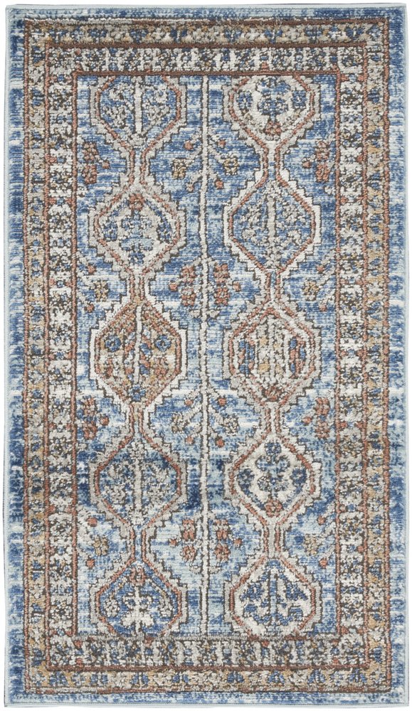 2' X 4' Blue Southwestern Power Loom Non Skid Area Rug
