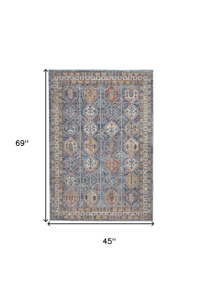 4' X 6' Blue Southwestern Power Loom Non Skid Area Rug