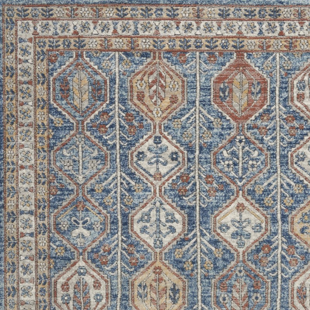 4' X 6' Blue Southwestern Power Loom Non Skid Area Rug