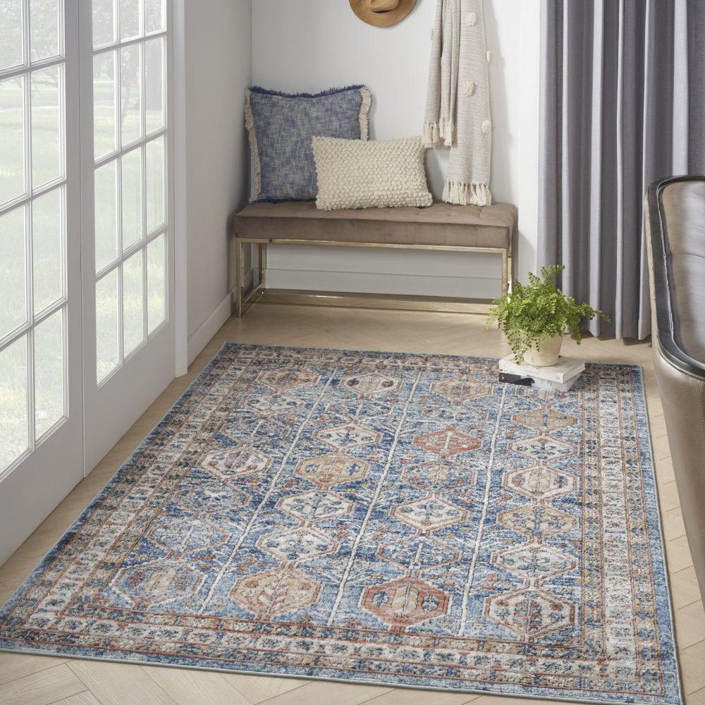 4' X 6' Blue Southwestern Power Loom Non Skid Area Rug