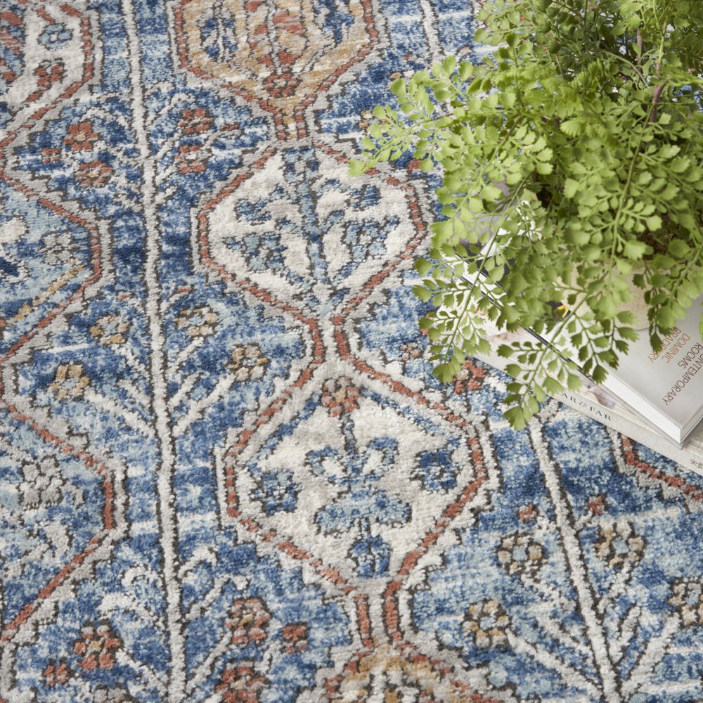 4' X 6' Blue Southwestern Power Loom Non Skid Area Rug