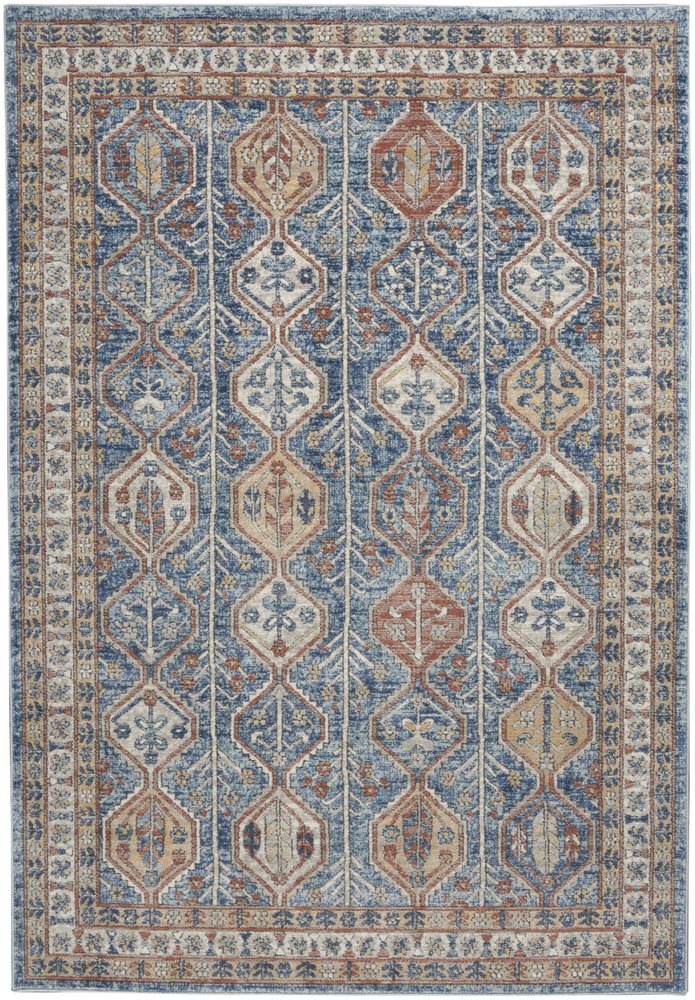 4' X 6' Blue Southwestern Power Loom Non Skid Area Rug