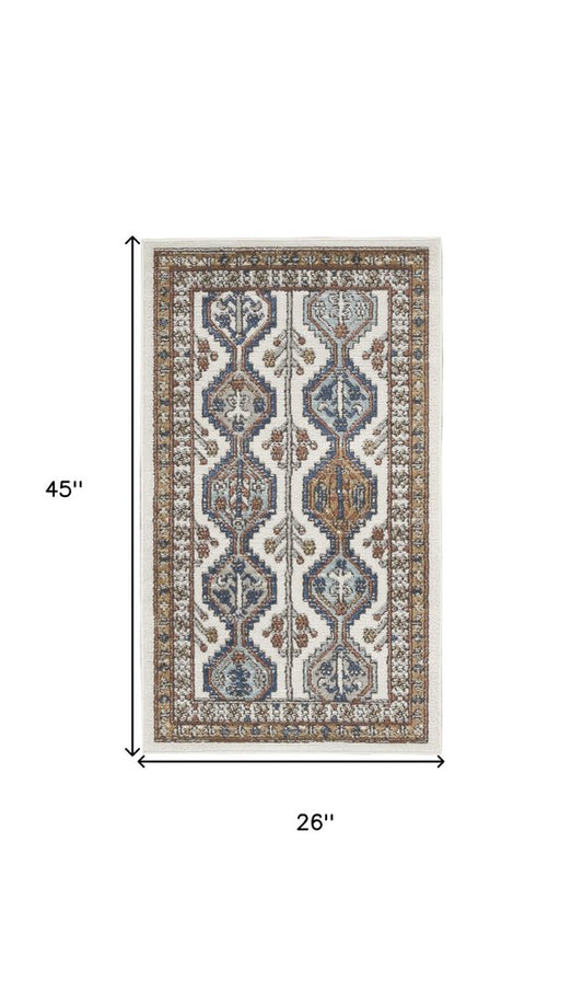 2' X 4' Ivory Southwestern Power Loom Non Skid Area Rug