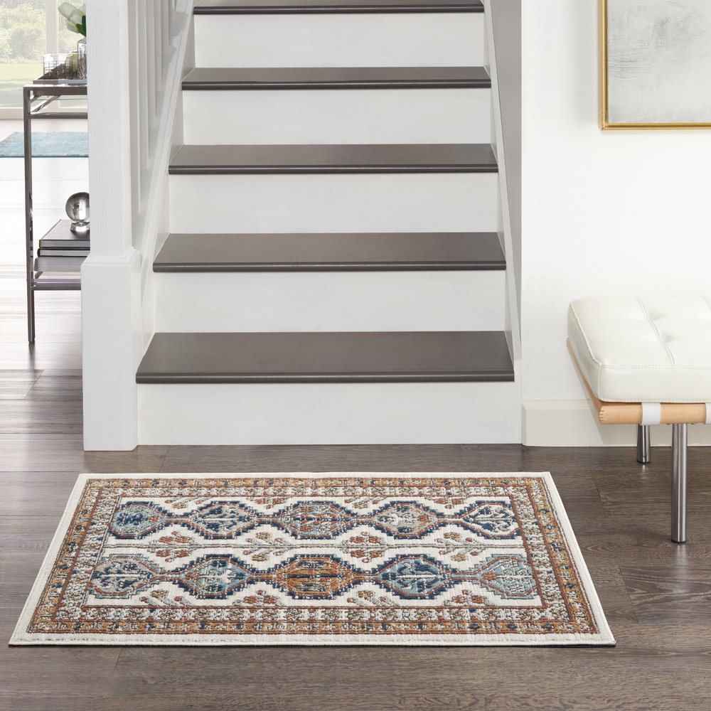 2' X 4' Ivory Southwestern Power Loom Non Skid Area Rug