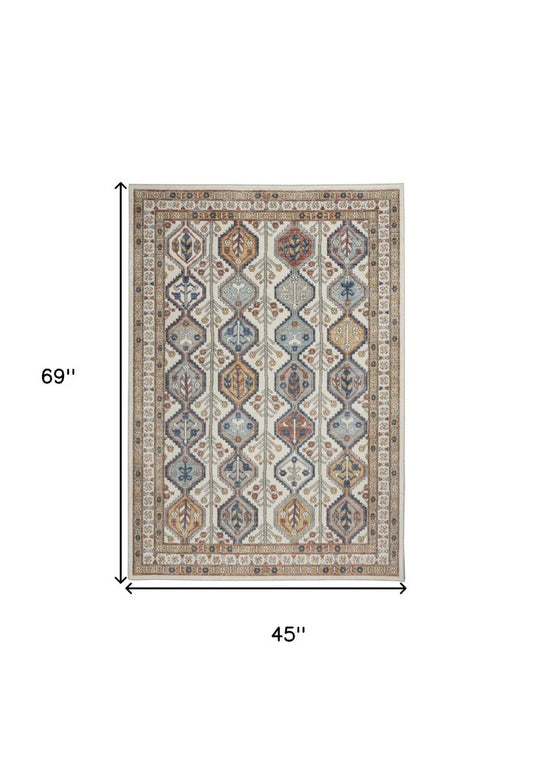 4' X 6' Ivory Southwestern Power Loom Non Skid Area Rug