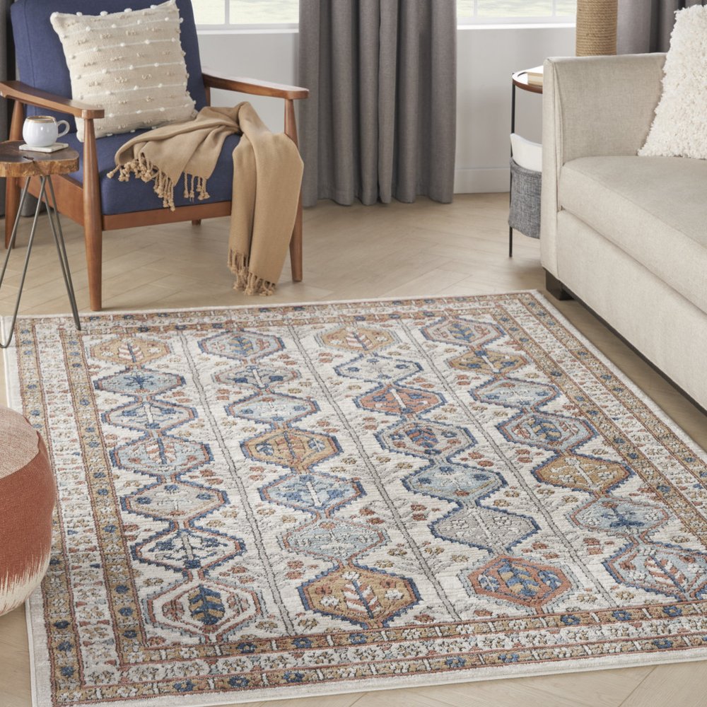 4' X 6' Ivory Southwestern Power Loom Non Skid Area Rug