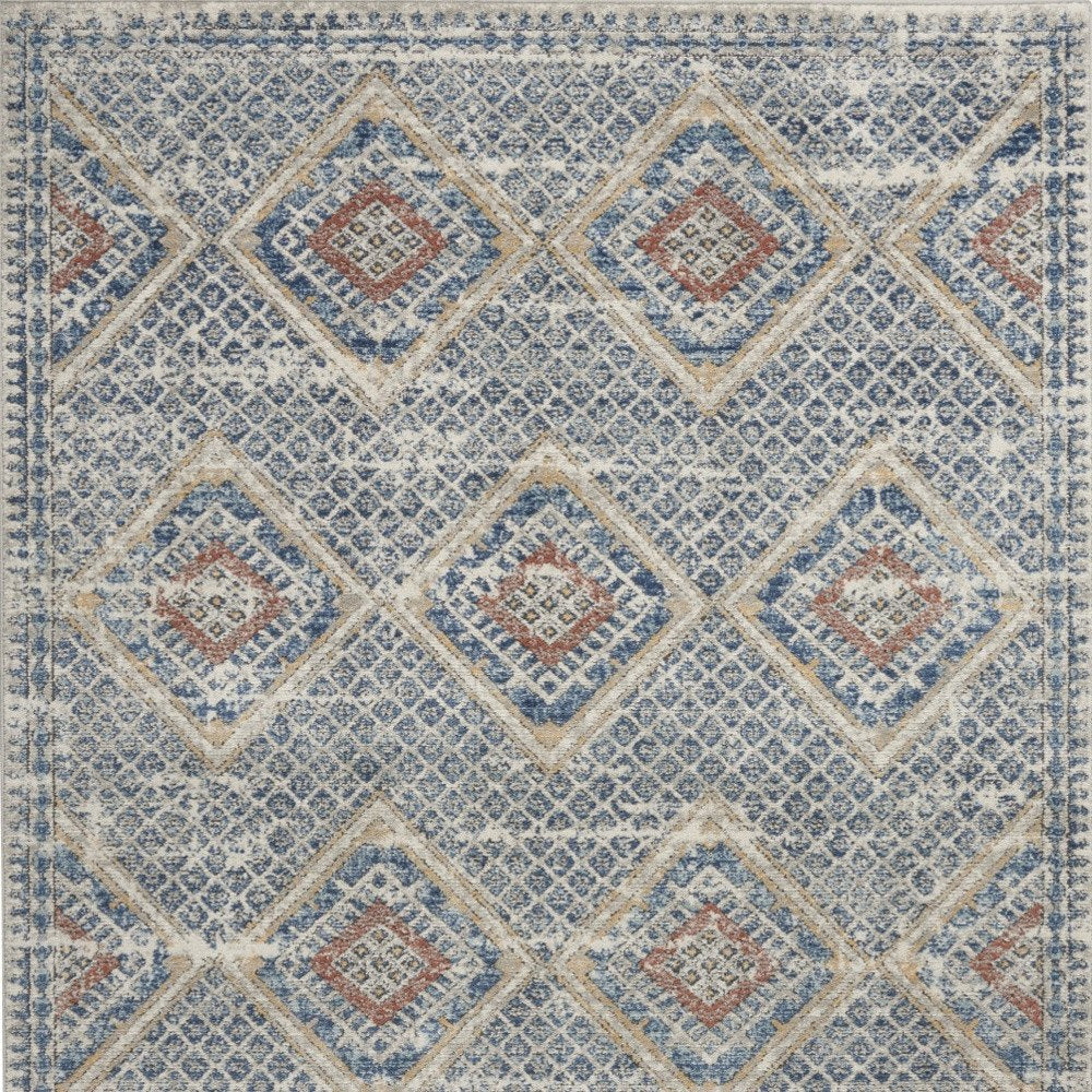 4' X 6' Blue And Ivory Southwestern Power Loom Non Skid Area Rug